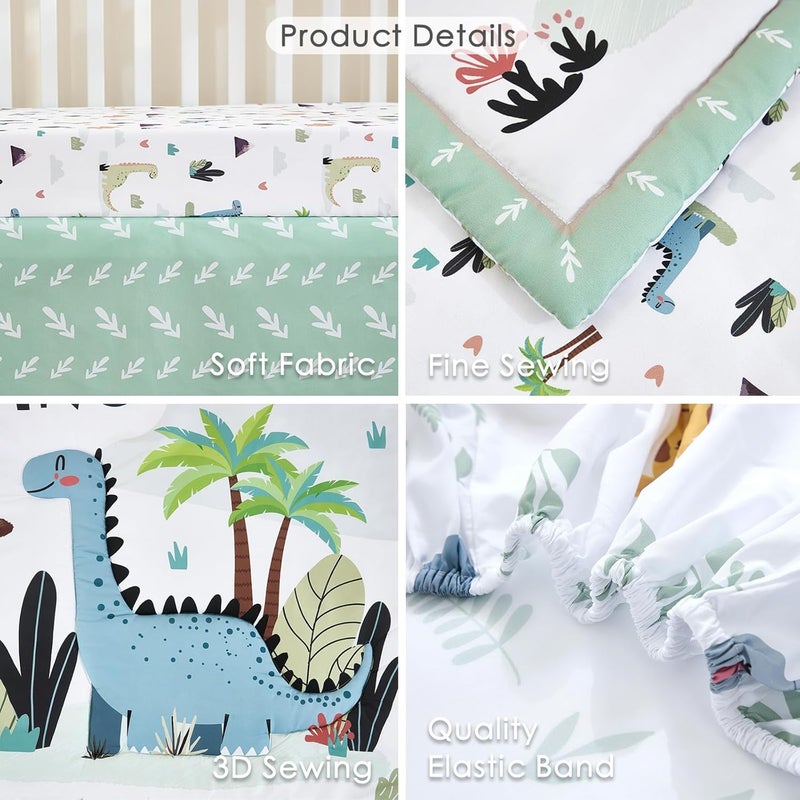 NacoMoco 3-Piece Crib Bedding Set for Boys Girls - Ultra Soft & Skin Friendly Baby Bedding Set Includes Crib Comforter, Sheet & Crib Skirt (Dinosaur) - Image 5